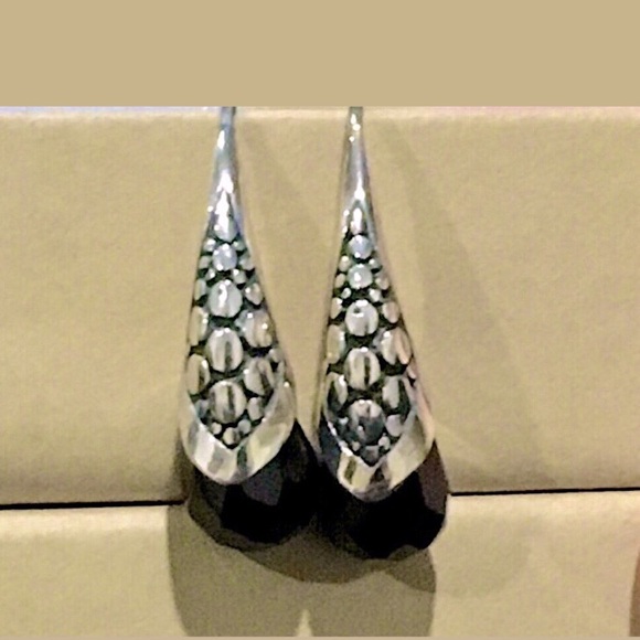 Faceted Black Onyx Sterling Silver Drop Earrings - Picture 7 of 15